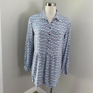 Boden Womens 8R Button Front Tunic Top Long Sleeve Floral Lotus Pullover Shirt